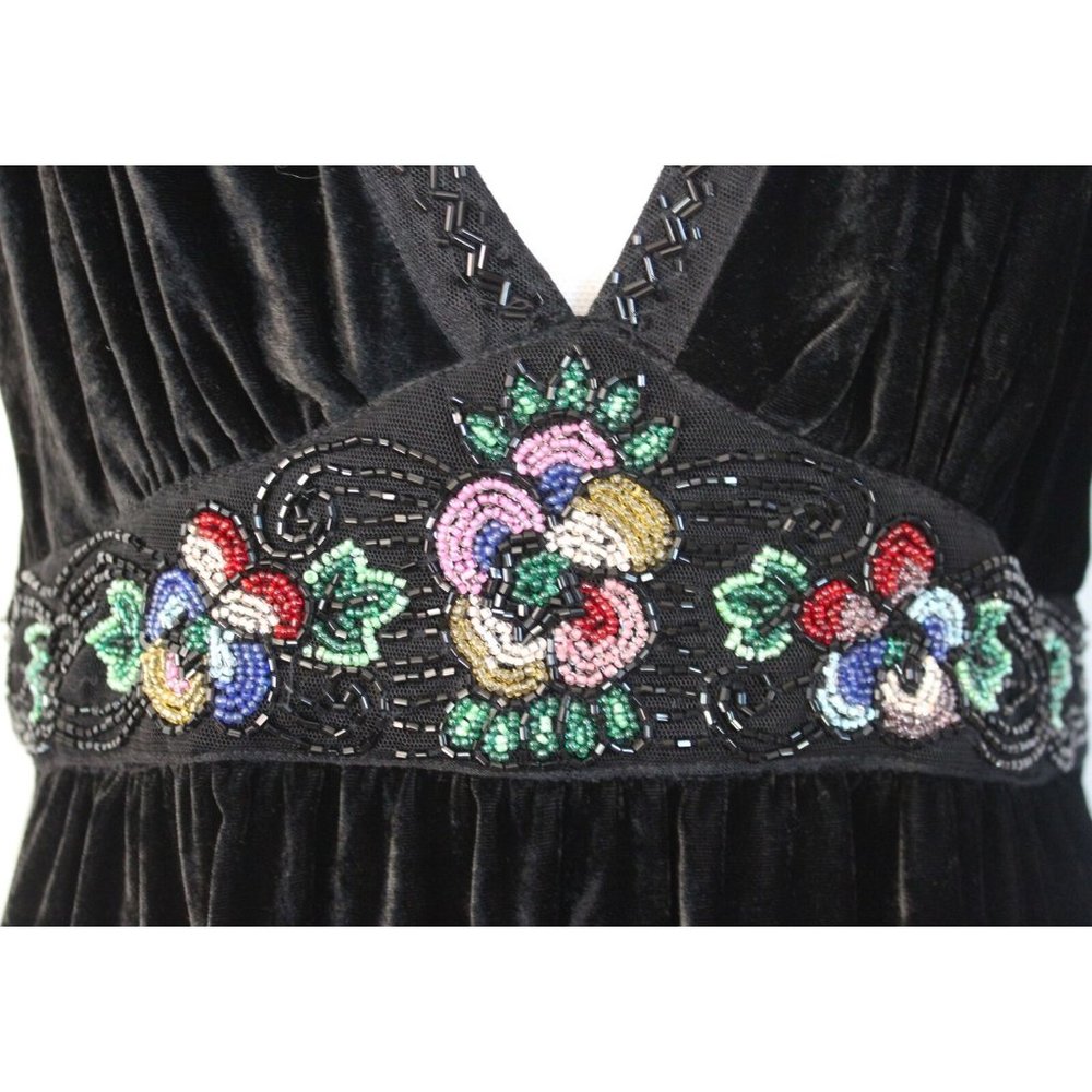 NWT UO URBAN OUTFITTERS Black Dahlia Velvet Beaded Backless Maxi Dress, L Large - Picture 6 of 12